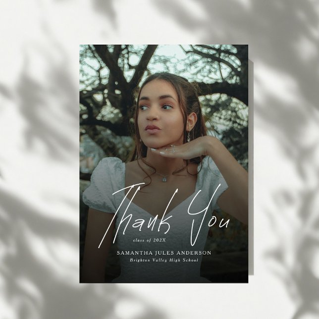 Modern Script Simple Photo High School Graduation Thank You Card (Creator Uploaded)