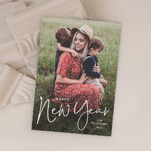 Modern Script Simple Photo New Year Holiday Card