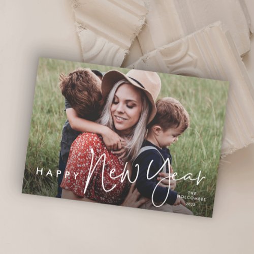 Modern Script Simple Photo New Year Holiday Card