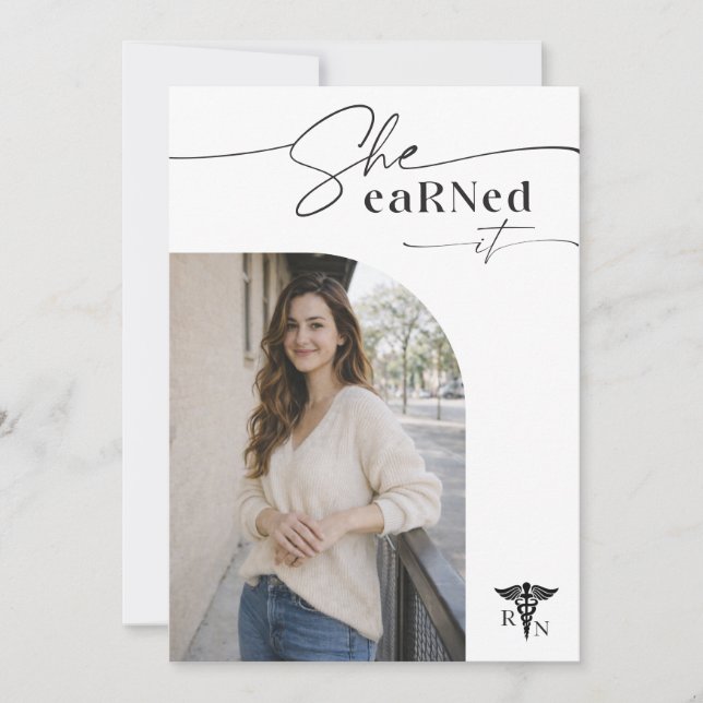 Modern Script Simple Photo RN Nursing Graduation Announcement (Front)