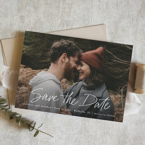 Modern Script Simple Photo  Save The Date