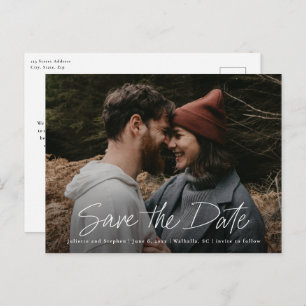 Modern Script Simple Photo Wedding Save the Date Postcard