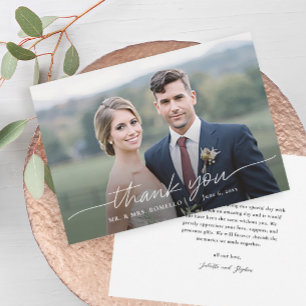 Modern Script Simple Photo Wedding Thank You Card