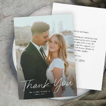 Modern Script Simple Photo Wedding Thank You Card by stacey_meacham at Zazzle
