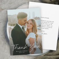 Modern Script Simple Photo Wedding Thank You Card