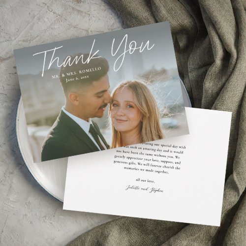 Modern Script Simple Photo Wedding Thank You Invitation