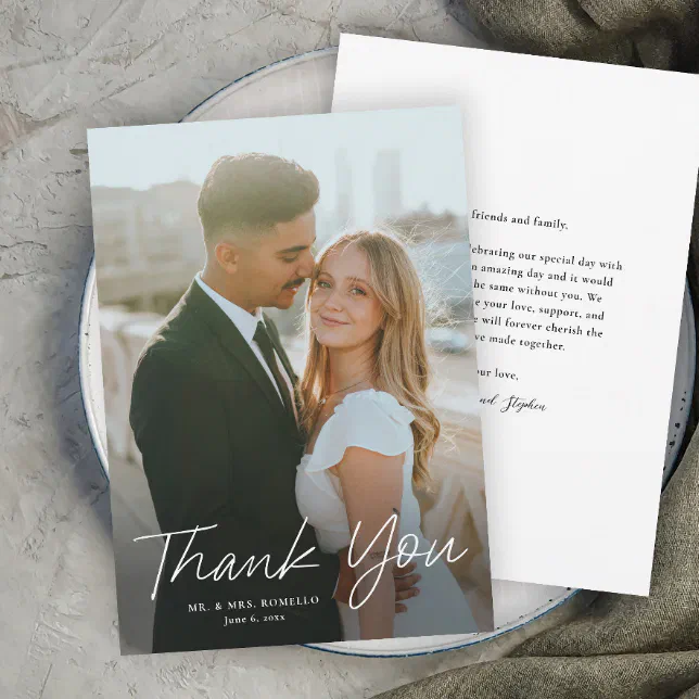 Modern Script Simple Photo Wedding Thank You Invitation | Zazzle