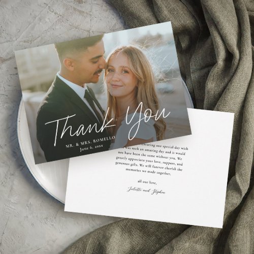 Modern Script Simple Photo Wedding Thank You Invitation