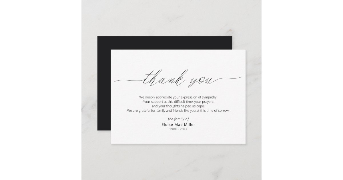 Modern Script Simple Sympathy Thank You Card | Zazzle