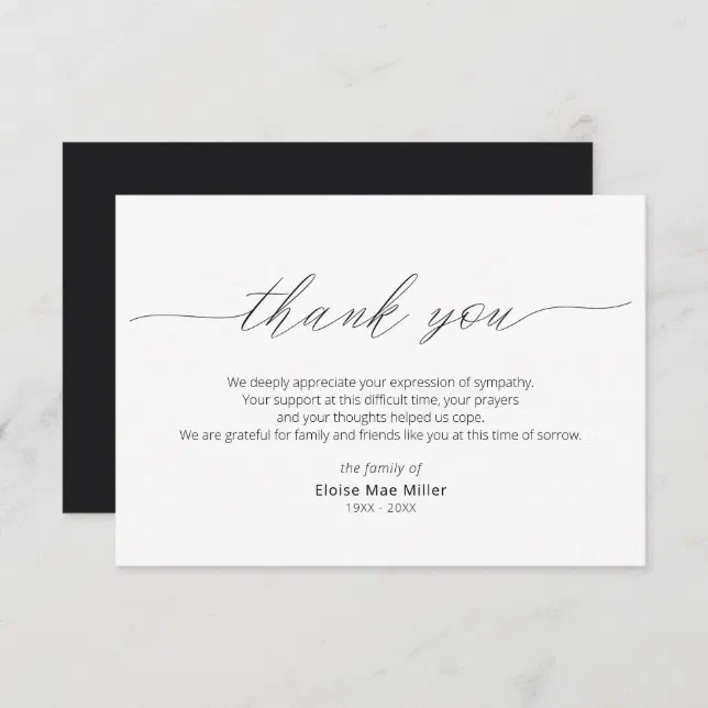 Modern Script Simple Sympathy Thank You Card | Zazzle