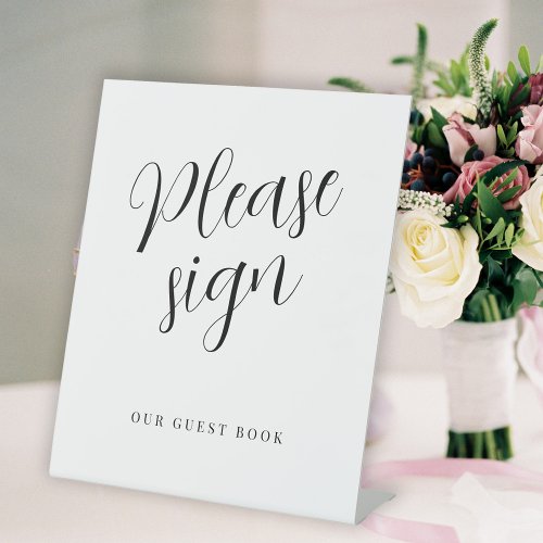 Modern script simple wedding guest book pedestal sign