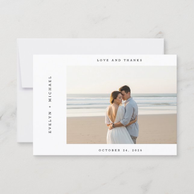 Modern Script Simple Wedding Photo Budget Thank You Card (Front)