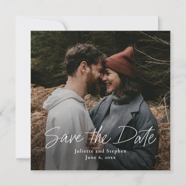 Modern Script Simple Wedding Photo Save The Date (Front)