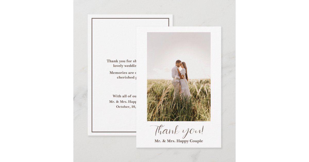 Modern Script Simple Wedding Photo Thank You Card | Zazzle