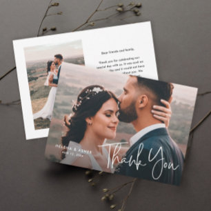 Modern Script Simple Wedding Photo Thank You Card