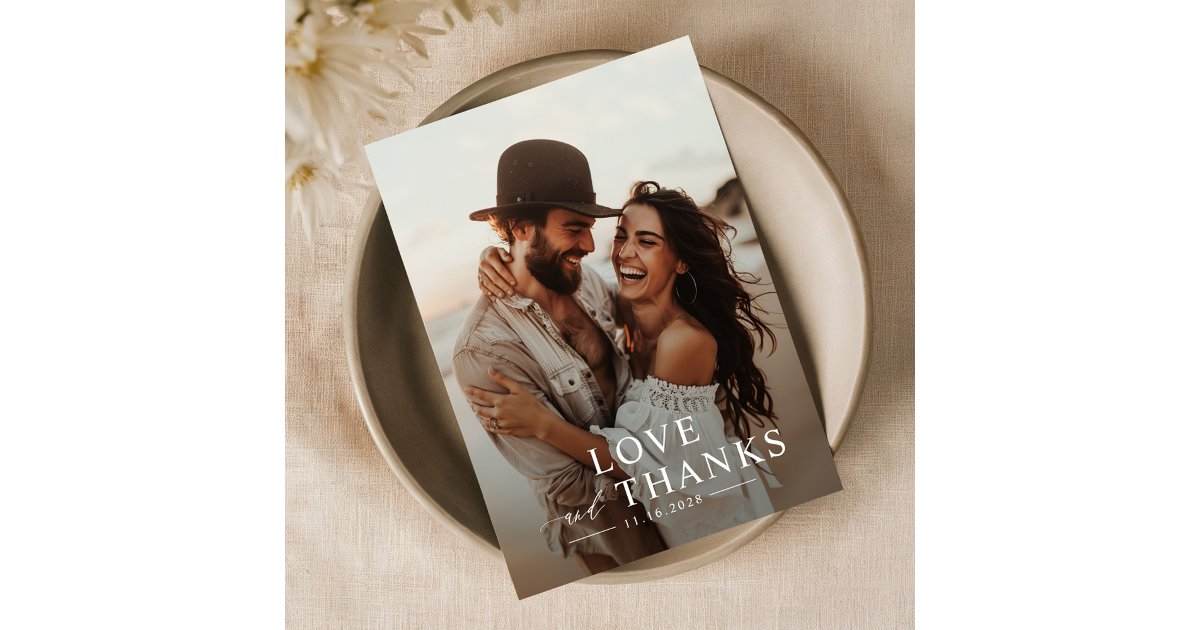 Modern Script Simple Wedding Photo Thank You Card | Zazzle