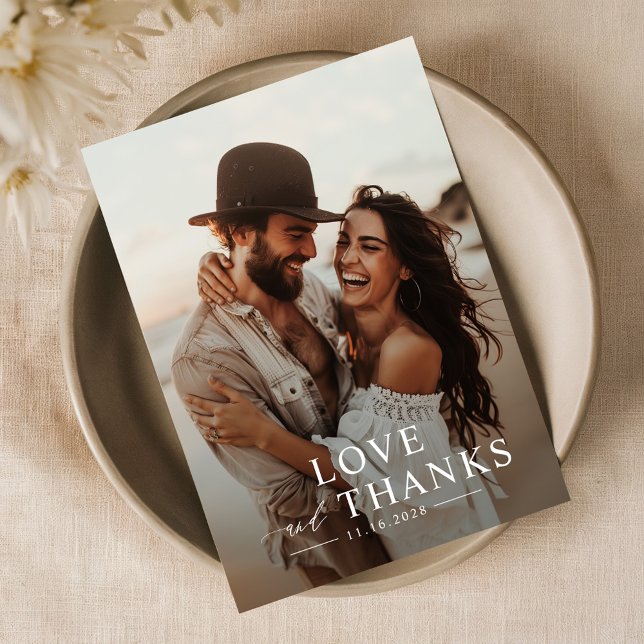 Modern Script Simple Wedding Photo Thank You Card (Creator Uploaded)