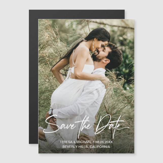 Modern Script Simple wedding Save the Date Photo  (Front/Back)