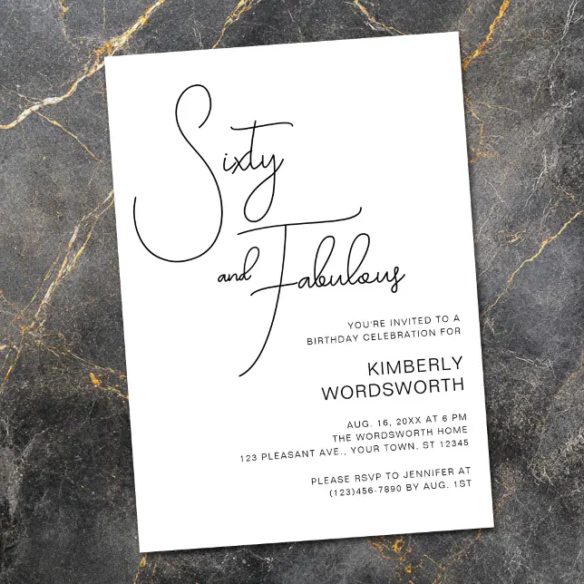 Modern Script Sixty and Fabulous 60th Birthday Invitation | Zazzle