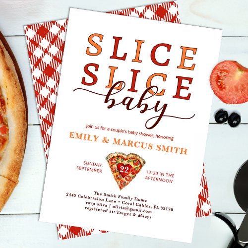 Modern Script Slice Slice Baby Co Ed Baby Shower Invitation