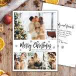 Modern Script Snowflake 4 Photo Collage Christmas  Holiday Card<br><div class="desc">Elegant Modern Simple Snowflakes 4 Photo Collage Merry Christmas Script Holiday Card. This festive mimimalist four (4) photo holiday card template features a photo collage, some snowflake and says Merry Christmas! The whimsical „Merry Christmas” greeting text is written in a beautiful black hand lettered brush typography font script in Black...</div>