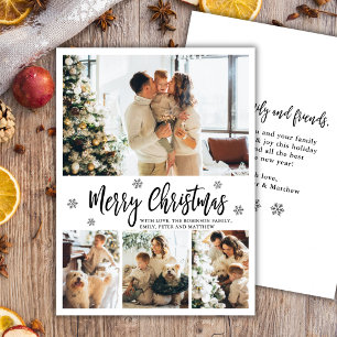 Modern Script Snowflake 4 Photo Collage Christmas Holiday Card