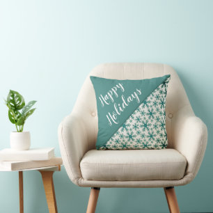 Modern Script Snowflakes Christmas Holiday Throw Pillow