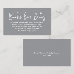 Modern Script Soft Grey Baby shower Book Request Enclosure Card