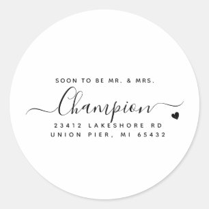 Modern Script Soon To Be Wedding Return Address Classic Round Sticker