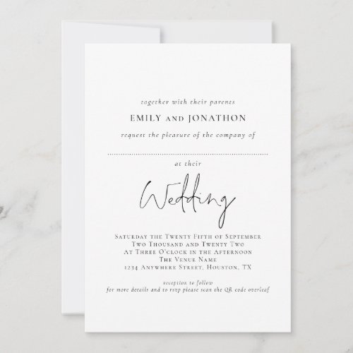 Modern Script Space for Guest Name QR Code Wedding Invitation