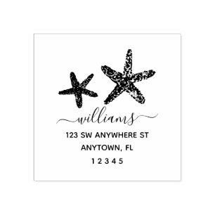 Modern Script Starfish Return Address Personalized Rubber Stamp