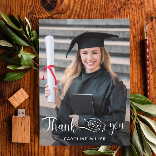 Modern Script Stylish Graduation Thank You Card