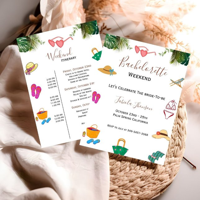 Modern script summer bachelorette weekend invitation (Creator Uploaded)