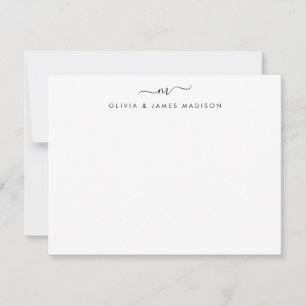 Modern Script Swash Monogram Couple Stationery Note Card