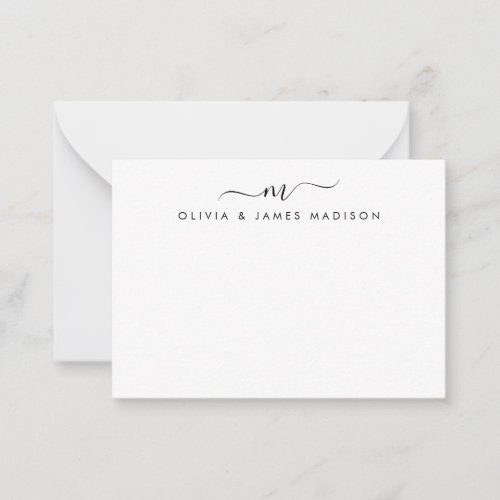 Modern Script Swash Monogram Couple Stationery Note Card