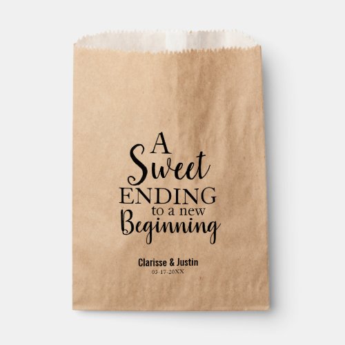 Modern Script Sweet Ending New Beginning Wedding Favor Bag