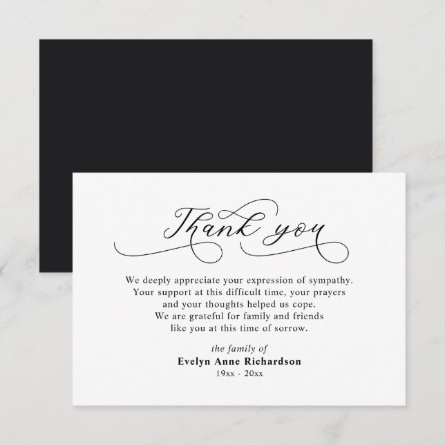 Modern Script Sympathy Acknowledgement Thank You Card (Front/Back)