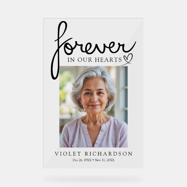 Modern Script Sympathy Photo Memorial Acrylic Sign (Front)