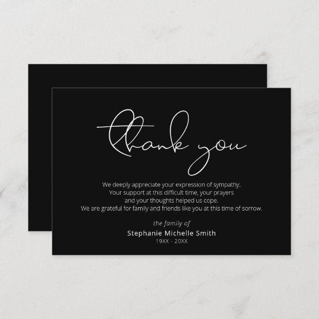 Modern Script Sympathy Thank You Funeral Card (Front/Back)