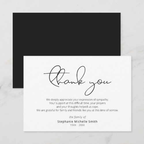 Modern Script Sympathy Thank You Funeral Card