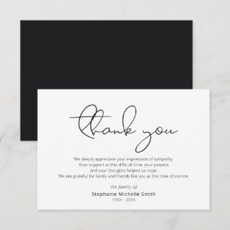 Modern Script Sympathy Thank You Funeral Card