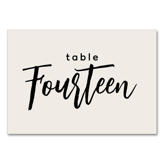 Modern Script Table 14 Fourteen Off-White Wedding Table Number (Front)