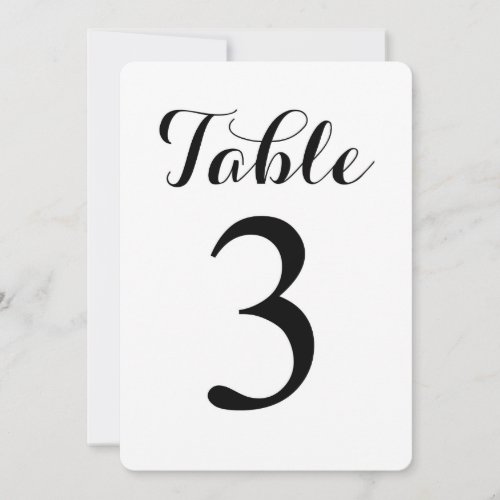 Modern Script Table 3  Table Numbers Card