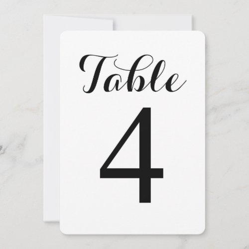 Modern Script Table 4  Table Numbers Card