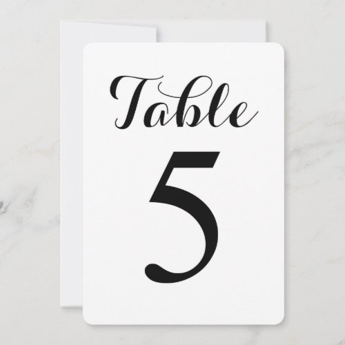 Modern Script Table 5  Table Numbers Card