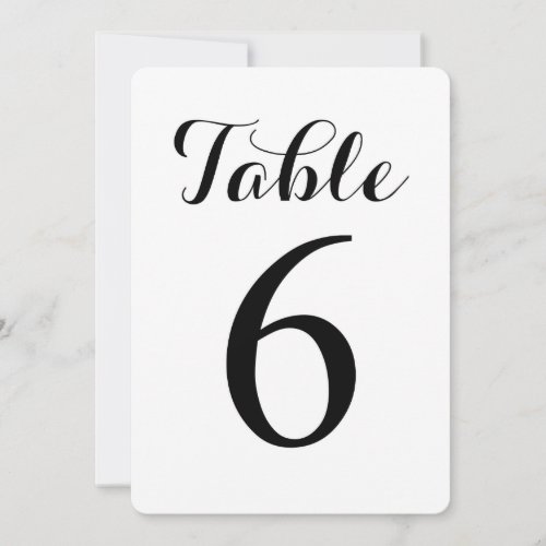 Modern Script Table 6  Table Numbers Card