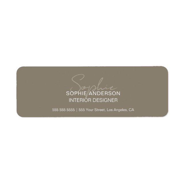 Modern Script Taupe Professional Business Label (Front)