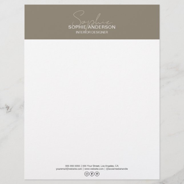 Modern Script Taupe Professional Business Letterhead (Front)