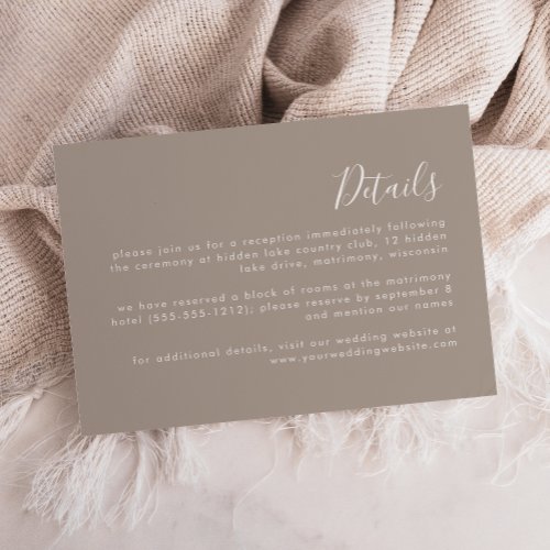 Modern Script Taupe Wedding Details Enclosure Card