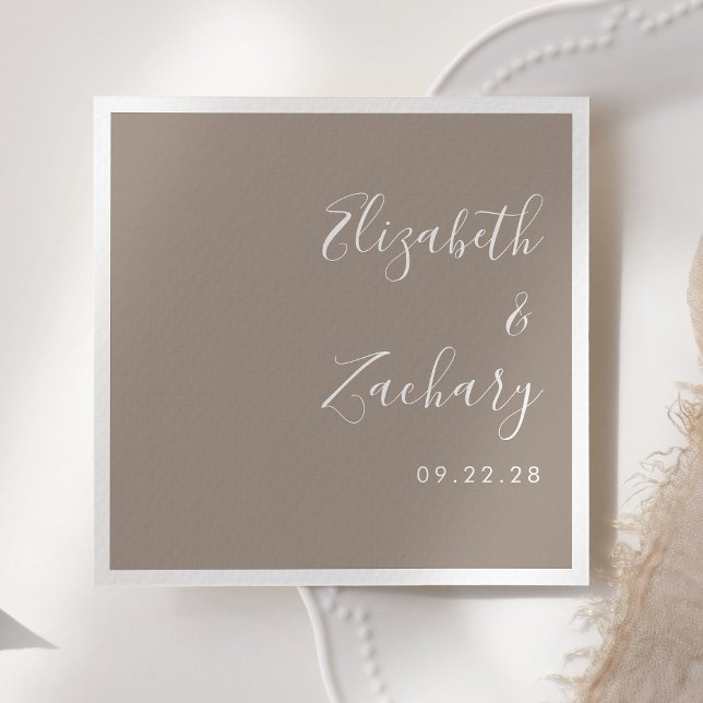 Modern Script Taupe Wedding Napkins (Creator Uploaded)